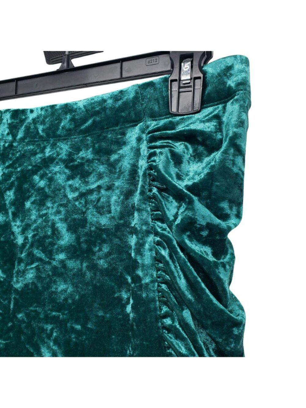Vintage Style Bisou Bisou 90s Crushed Velvet Emerald Green Ruched Pencil Skirt M - Picture 7 of 11